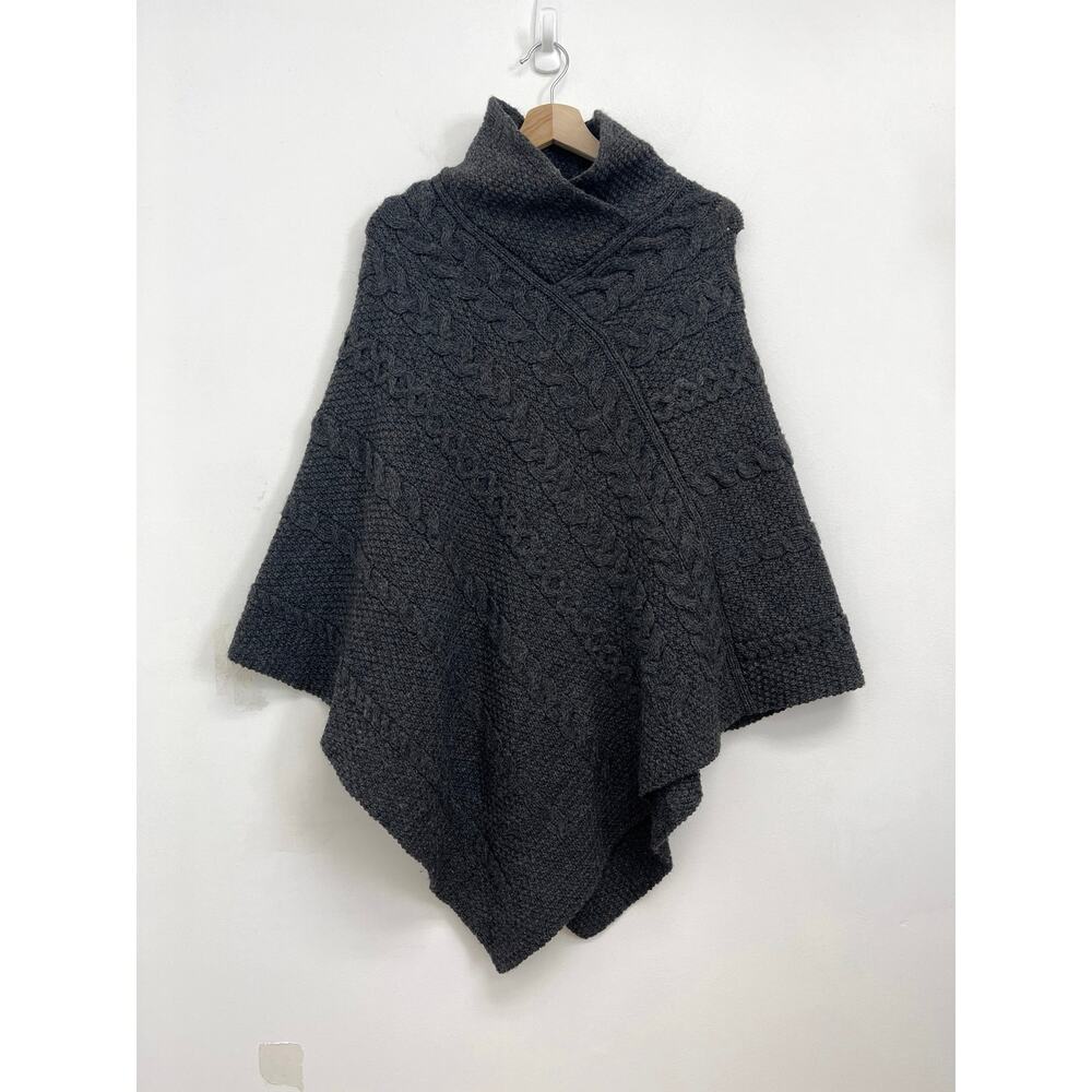 Inis Crafts Cable Knit Merino Wool Chunky Warm Poncho Sweater Ireland Irish S/M